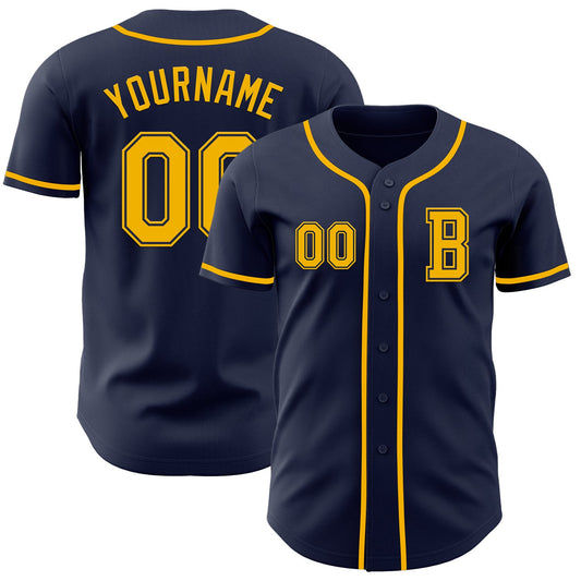Custom Navy Gold Authentic Baseball Jersey - Sky-Custom