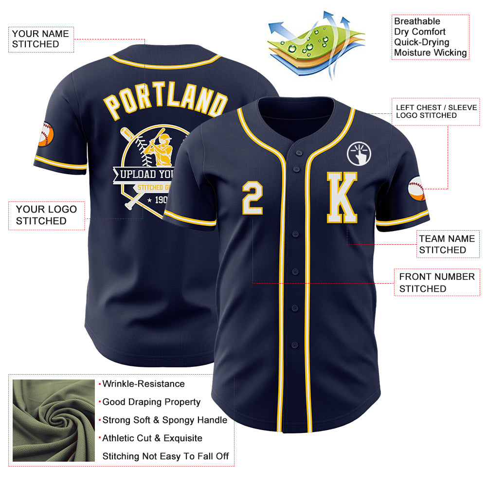 Custom Navy White-Yellow Authentic Baseball Jersey - Sky-Custom