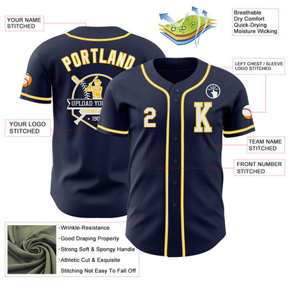 Custom Navy White-Yellow Authentic Baseball Jersey - Sky-Custom