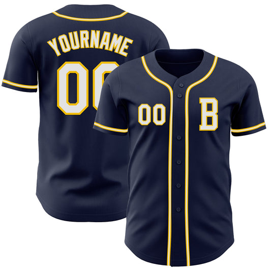 Custom Navy White-Yellow Authentic Baseball Jersey - Sky-Custom