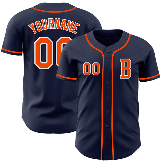 Custom Navy Orange-White Authentic Baseball Jersey - Sky-Custom