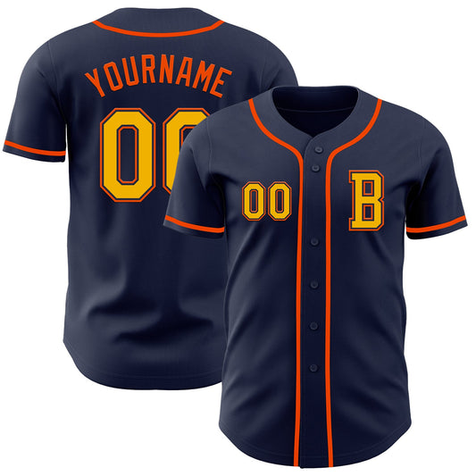 Custom Navy Gold-Orange Authentic Baseball Jersey - Sky-Custom