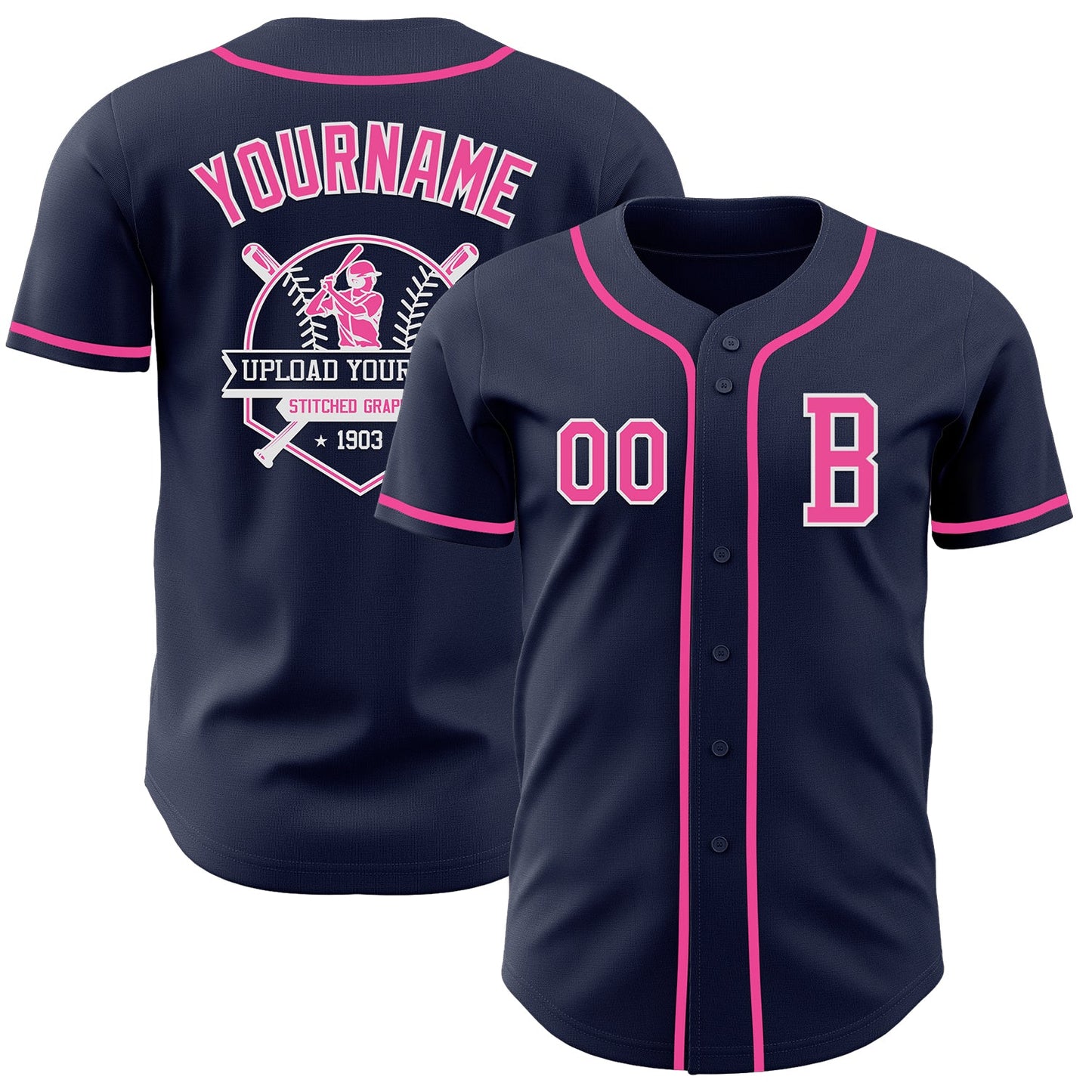 Custom Navy Pink-White Authentic Baseball Jersey - Sky-Custom
