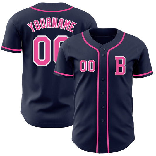Custom Navy Pink-White Authentic Baseball Jersey - Sky-Custom