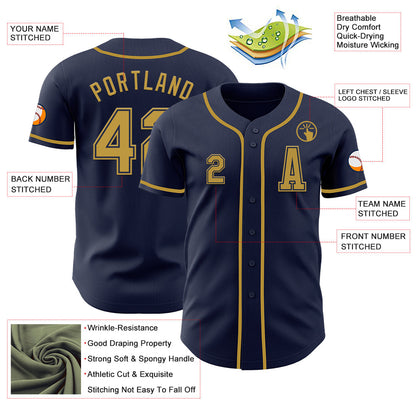 Custom Navy Old Gold Authentic Baseball Jersey - Sky-Custom