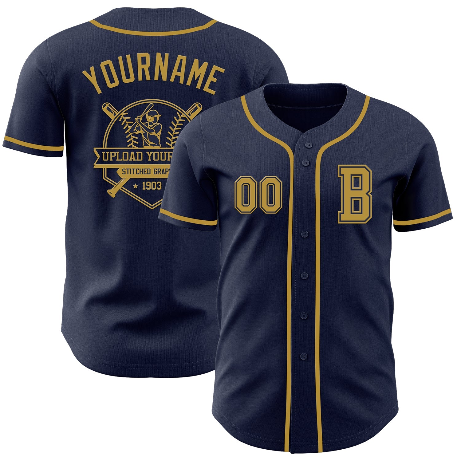Custom Navy Old Gold Authentic Baseball Jersey - Sky-Custom