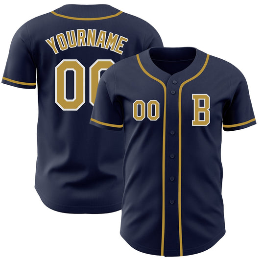 Custom Navy Old Gold-White Authentic Baseball Jersey - Sky-Custom