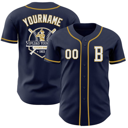 Custom Navy White-Old Gold Authentic Baseball Jersey - Sky-Custom