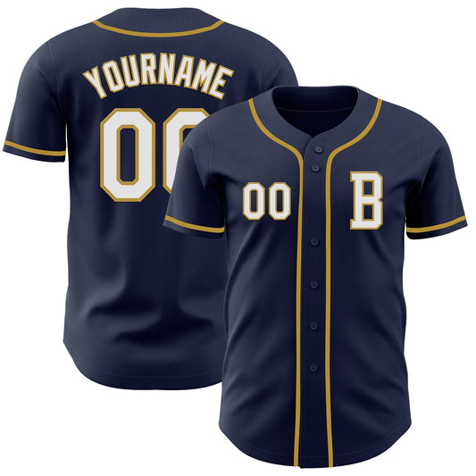 Custom Navy White-Old Gold Authentic Baseball Jersey - Sky-Custom