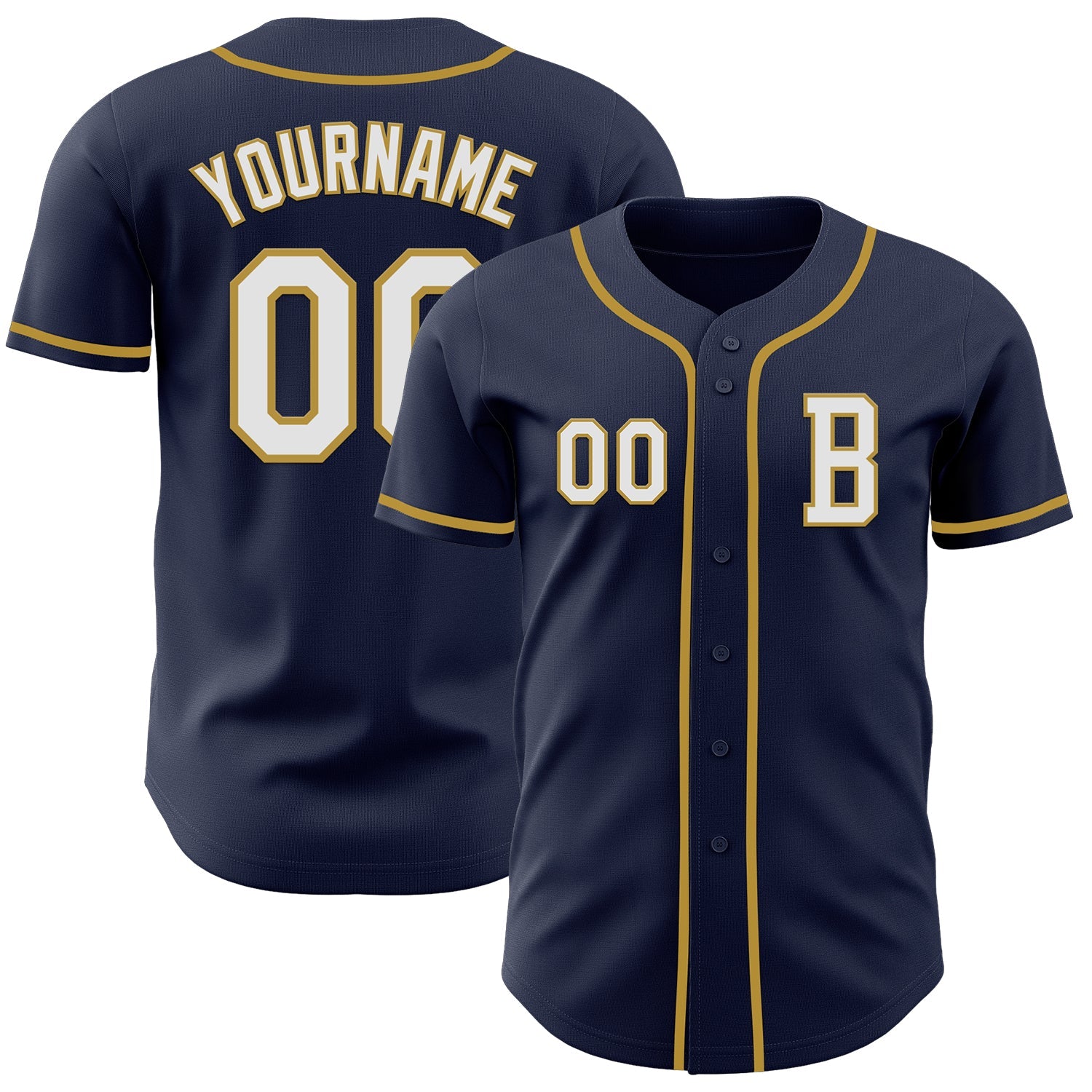 Custom Navy White-Old Gold Authentic Baseball Jersey - Sky-Custom