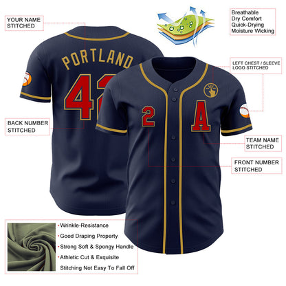 Custom Navy Red-Old Gold Authentic Baseball Jersey - Sky-Custom