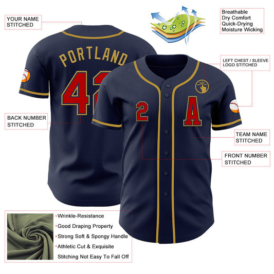 Custom Navy Red-Old Gold Authentic Baseball Jersey - Sky-Custom