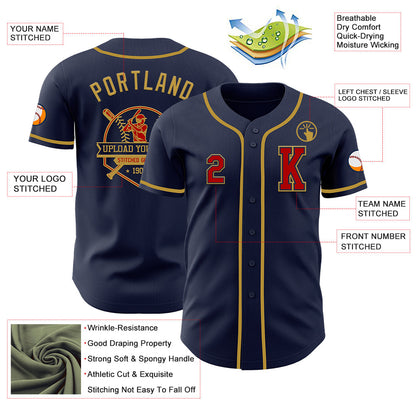 Custom Navy Red-Old Gold Authentic Baseball Jersey - Sky-Custom