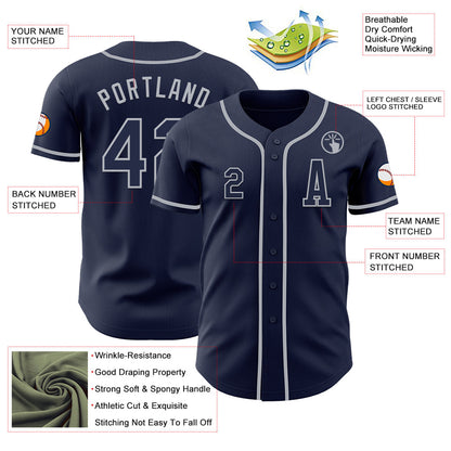 Custom Navy Gray Authentic Baseball Jersey - Sky-Custom