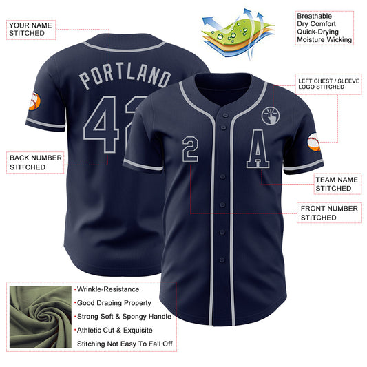 Custom Navy Gray Authentic Baseball Jersey - Sky-Custom
