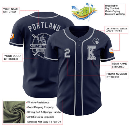 Custom Navy Gray Authentic Baseball Jersey - Sky-Custom