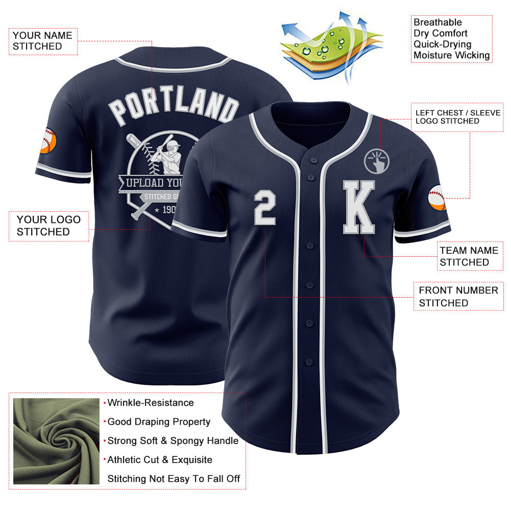 Custom Navy White-Gray Authentic Baseball Jersey - Sky-Custom