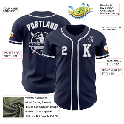 Custom Navy White-Gray Authentic Baseball Jersey - Sky-Custom