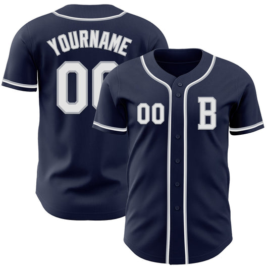 Custom Navy White-Gray Authentic Baseball Jersey - Sky-Custom