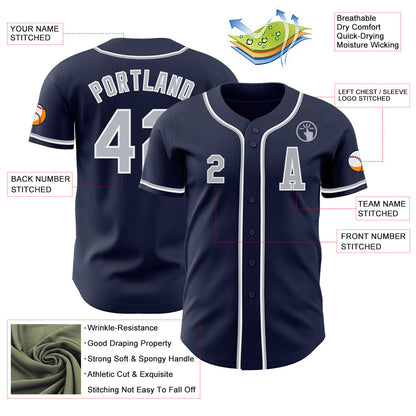 Custom Navy Gray-White Authentic Baseball Jersey - Sky-Custom