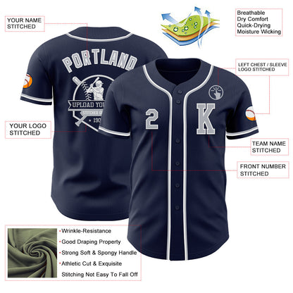 Custom Navy Gray-White Authentic Baseball Jersey - Sky-Custom