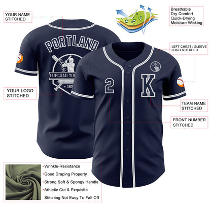 Custom Navy White-Gray Authentic Baseball Jersey - Sky-Custom