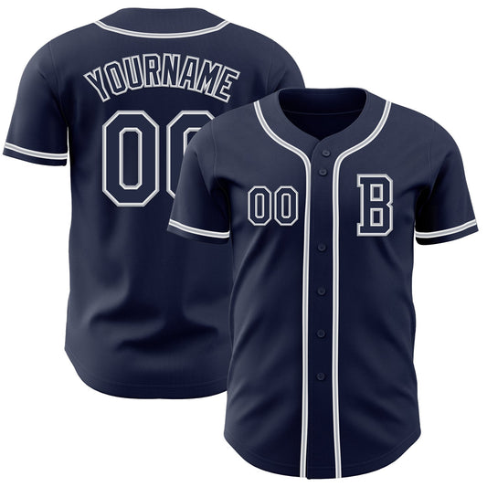 Custom Navy White-Gray Authentic Baseball Jersey - Sky-Custom