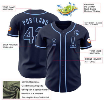 Custom Navy Light Blue Authentic Baseball Jersey - Sky-Custom