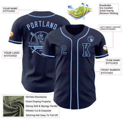 Custom Navy Light Blue Authentic Baseball Jersey - Sky-Custom