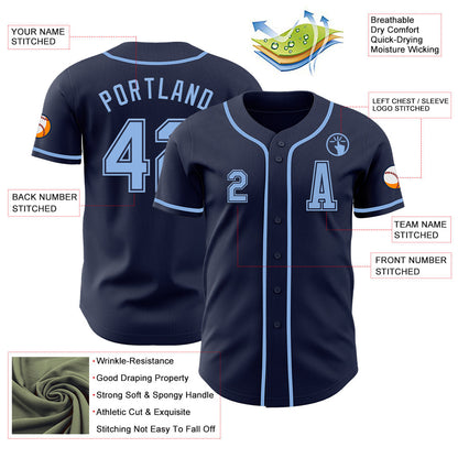 Custom Navy Light Blue Authentic Baseball Jersey - Sky-Custom