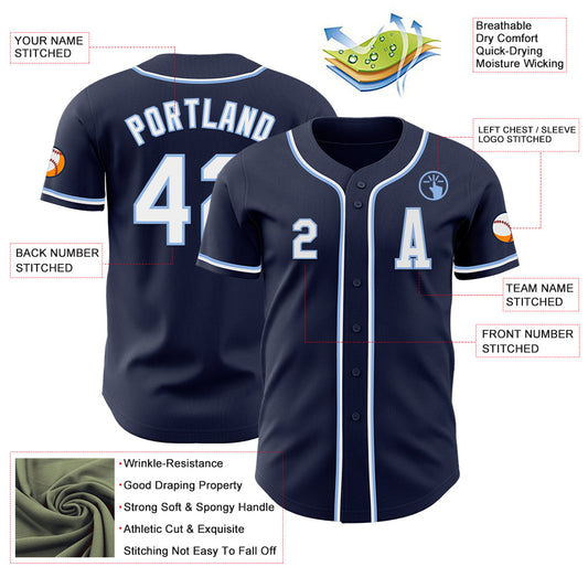 Custom Navy White-Light Blue Authentic Baseball Jersey - Sky-Custom