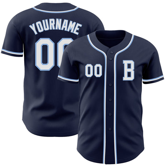Custom Navy White-Light Blue Authentic Baseball Jersey - Sky-Custom