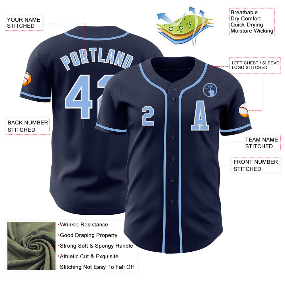 Custom Navy Light Blue-White Authentic Baseball Jersey - Sky-Custom