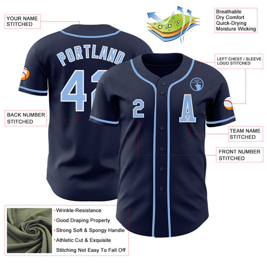 Custom Navy Light Blue-White Authentic Baseball Jersey - Sky-Custom