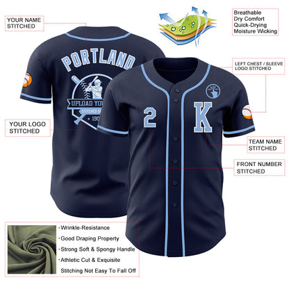 Custom Navy Light Blue-White Authentic Baseball Jersey - Sky-Custom