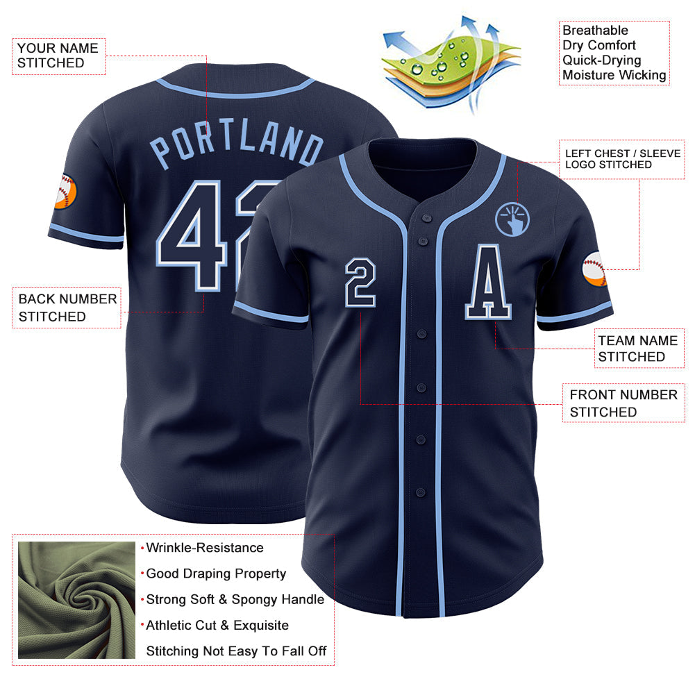 Custom Navy White-Light Blue Authentic Baseball Jersey - Sky-Custom