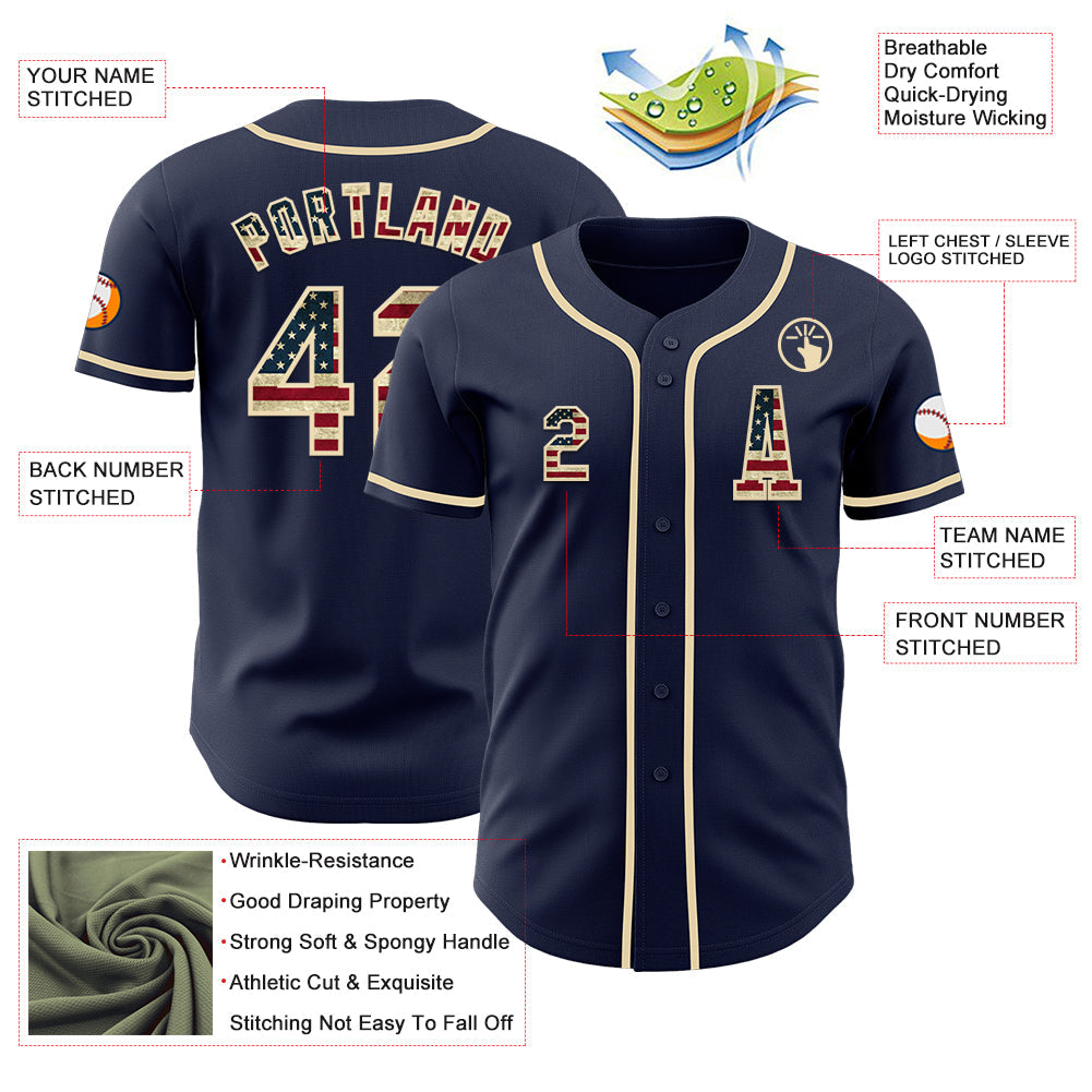 Custom Navy Vintage USA Flag-Cream Authentic Baseball Jersey - Sky-Custom