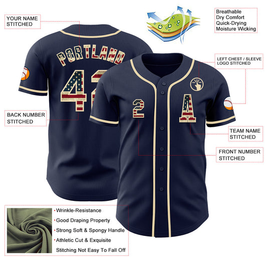 Custom Navy Vintage USA Flag-Cream Authentic Baseball Jersey - Sky-Custom