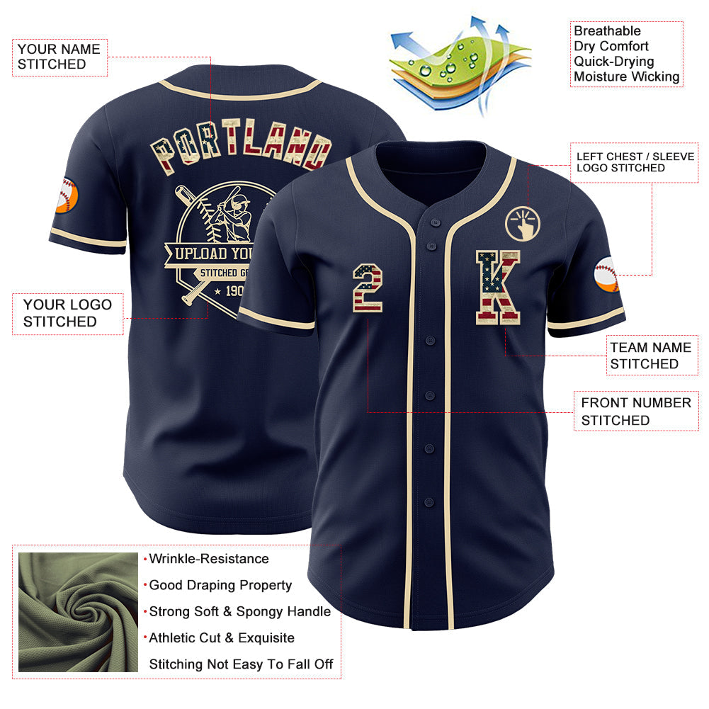 Custom Navy Vintage USA Flag-Cream Authentic Baseball Jersey - Sky-Custom