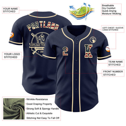 Custom Navy Vintage USA Flag-Cream Authentic Baseball Jersey - Sky-Custom