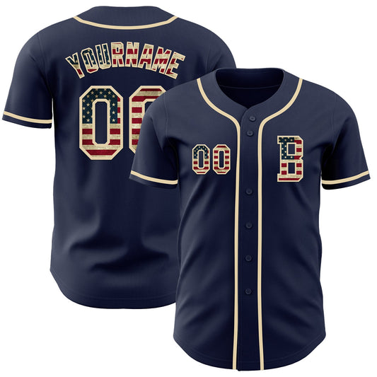 Custom Navy Vintage USA Flag-Cream Authentic Baseball Jersey - Sky-Custom