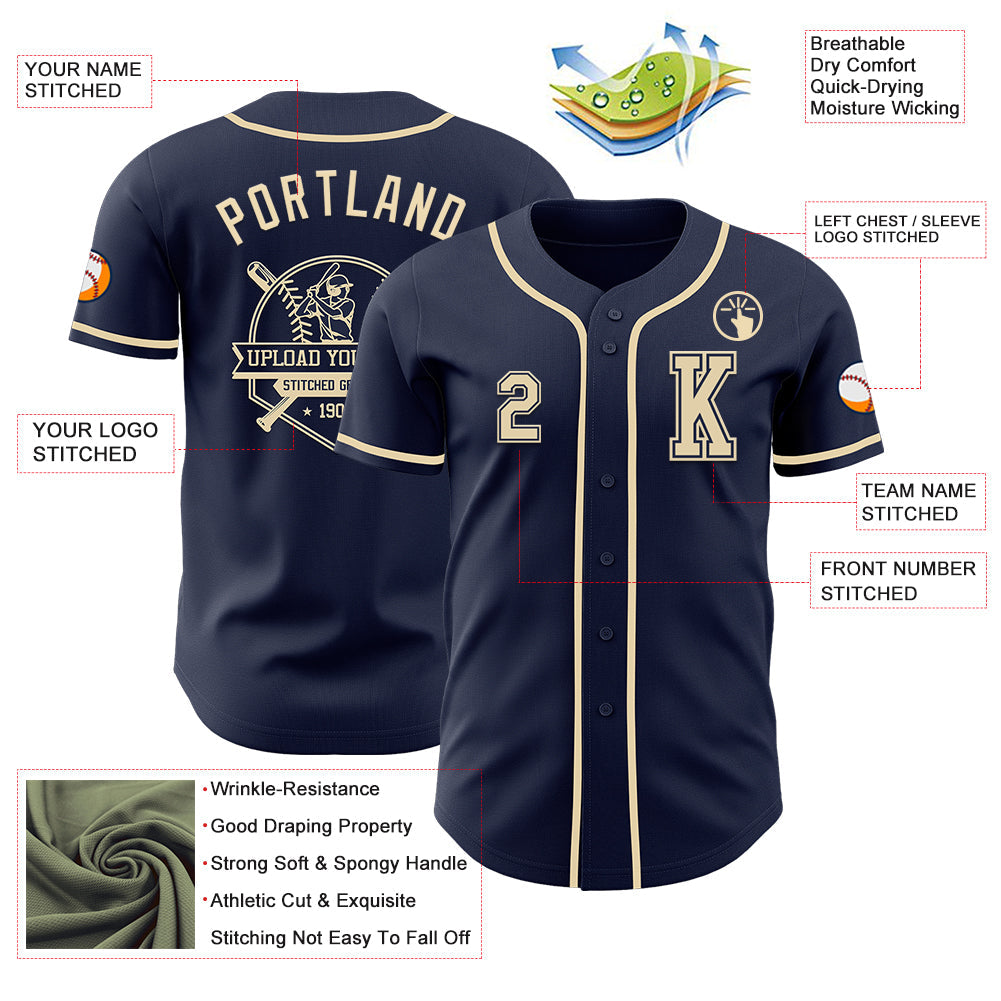 Custom Navy Cream Authentic Baseball Jersey - Sky-Custom