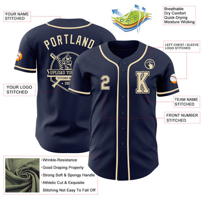 Custom Navy Cream Authentic Baseball Jersey - Sky-Custom