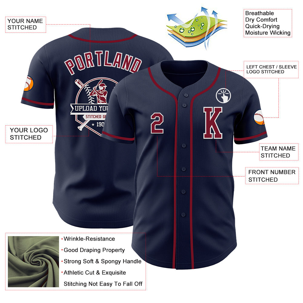 Custom Navy Crimson-White Authentic Baseball Jersey - Sky-Custom