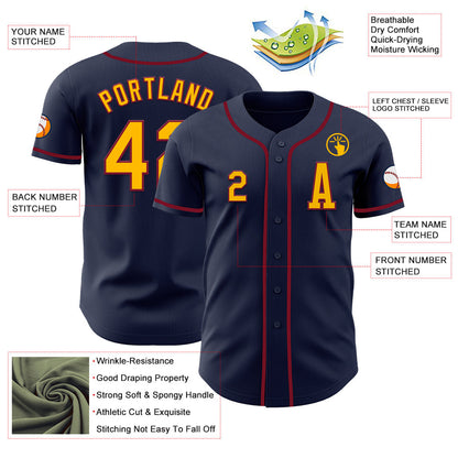 Custom Navy Gold-Crimson Authentic Baseball Jersey - Sky-Custom