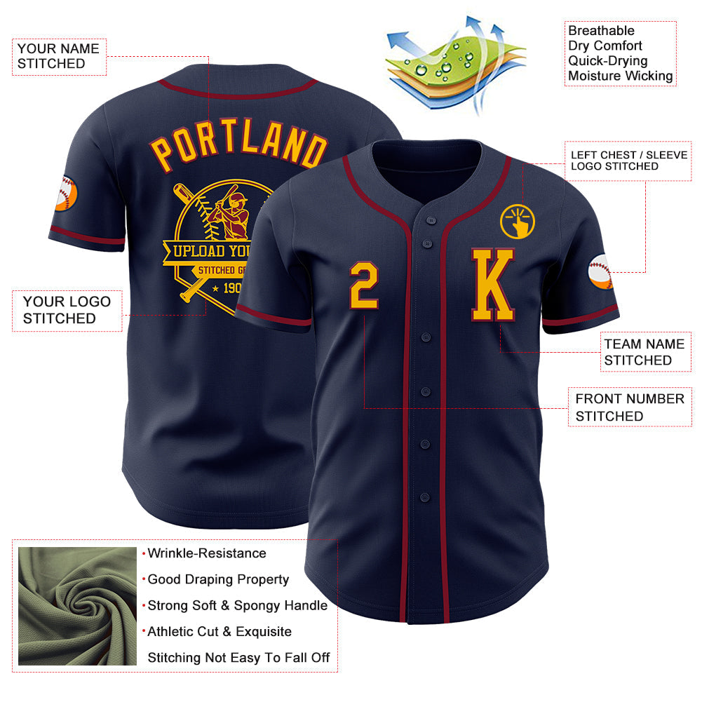 Custom Navy Gold-Crimson Authentic Baseball Jersey - Sky-Custom