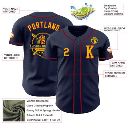 Custom Navy Gold-Crimson Authentic Baseball Jersey - Sky-Custom