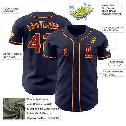 Custom Navy Crimson-Gold Authentic Baseball Jersey - Sky-Custom