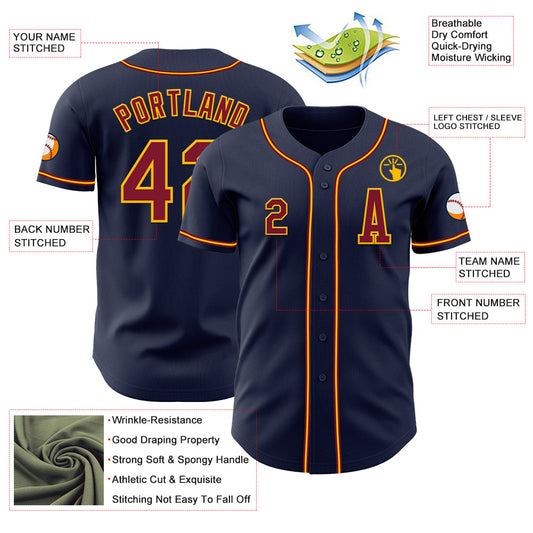 Custom Navy Crimson-Gold Authentic Baseball Jersey - Sky-Custom