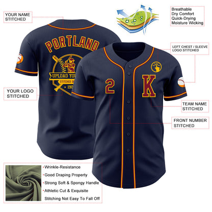 Custom Navy Crimson-Gold Authentic Baseball Jersey - Sky-Custom